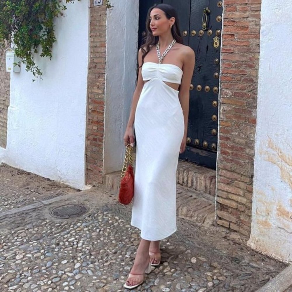 LAST ONE! BLOGGER'S FAVE! Zara Cut Out Dress White Sz XS, M NWT - Picture 4 of 17